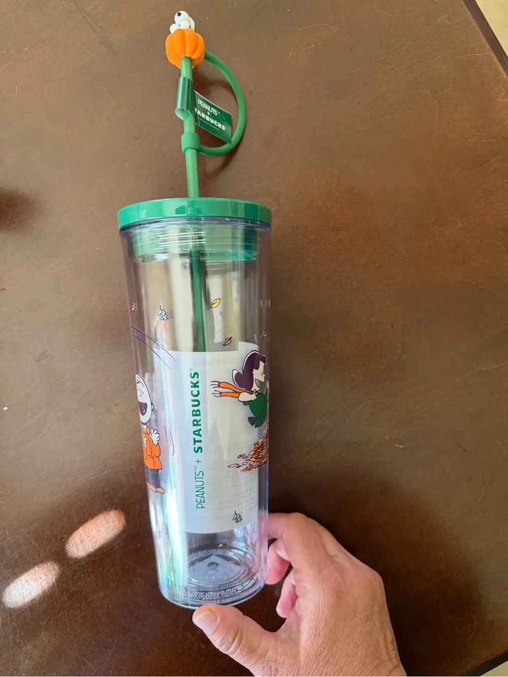 Starbucks Peanuts Green Tumbler with Pumpkin Charm Straw Special Edition NWT